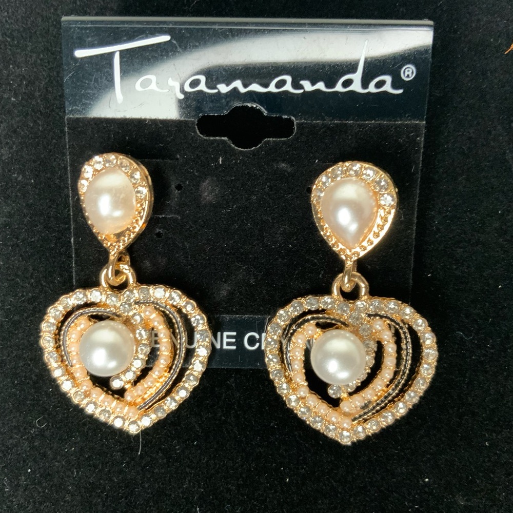 Genuine Crystal Gold Heart Drop Earrings